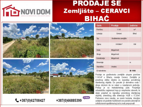  PRODAJE SE - Zemljište - Ceravci - BIHAĆ