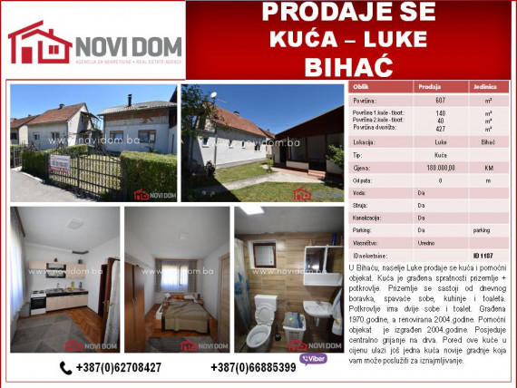  PRODAJE SE - Dvije kuće - Luke - BIHAĆ