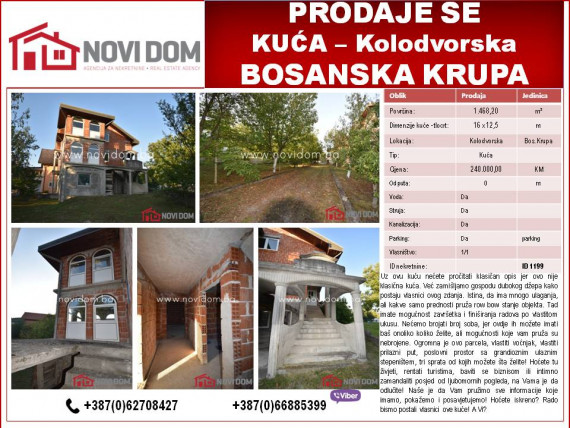 PRODAJE SE - Kuća - KOLODVORSKA - BOSANSKA KRUPA