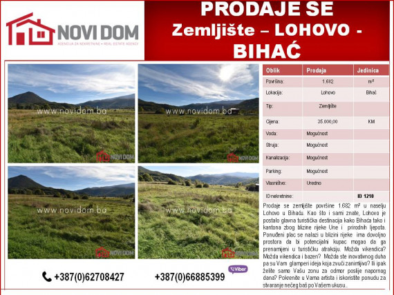 PRODAJE SE - Zemljište - Lohovo - Bihać