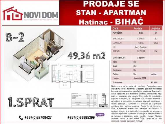 PRODAJE SE - Stan - Apartman - u izgradnji, 1.sprat - HATINAC - BIHAĆ