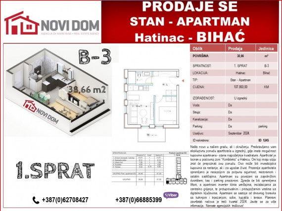 PRODAJE SE - Stan - Apartman - u izgradnji, 1.sprat - HATINAC - BIHAĆ