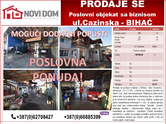 PRODAJE SE - Poslovni objekat sa biznisom - Ul.Cazinska - BIHAĆ