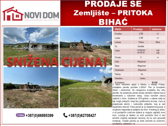 SNIŽENO - Zemljište sa devast.objektom - Pritoka - BIHAĆ