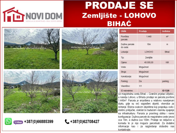  PRODAJE SE - Zemljište - LOHOVO - BIHAĆ