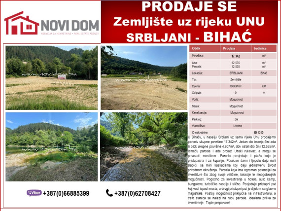 PRODAJE SE - Zemljište pored Une - SRBLJANI - BIHAĆ