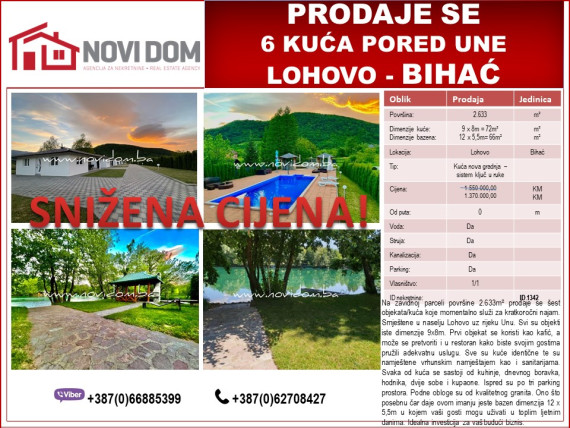 SNIŽENO - 6 KUĆA PORED UNE - LOHOVO - BIHAĆ